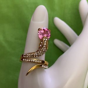 Ring, snake 10size ,with gold bath 18 k and zircon pink